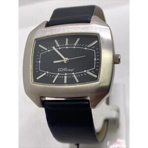 Echo By Davidoff Mens Black Leather Ailver Watch New Battery